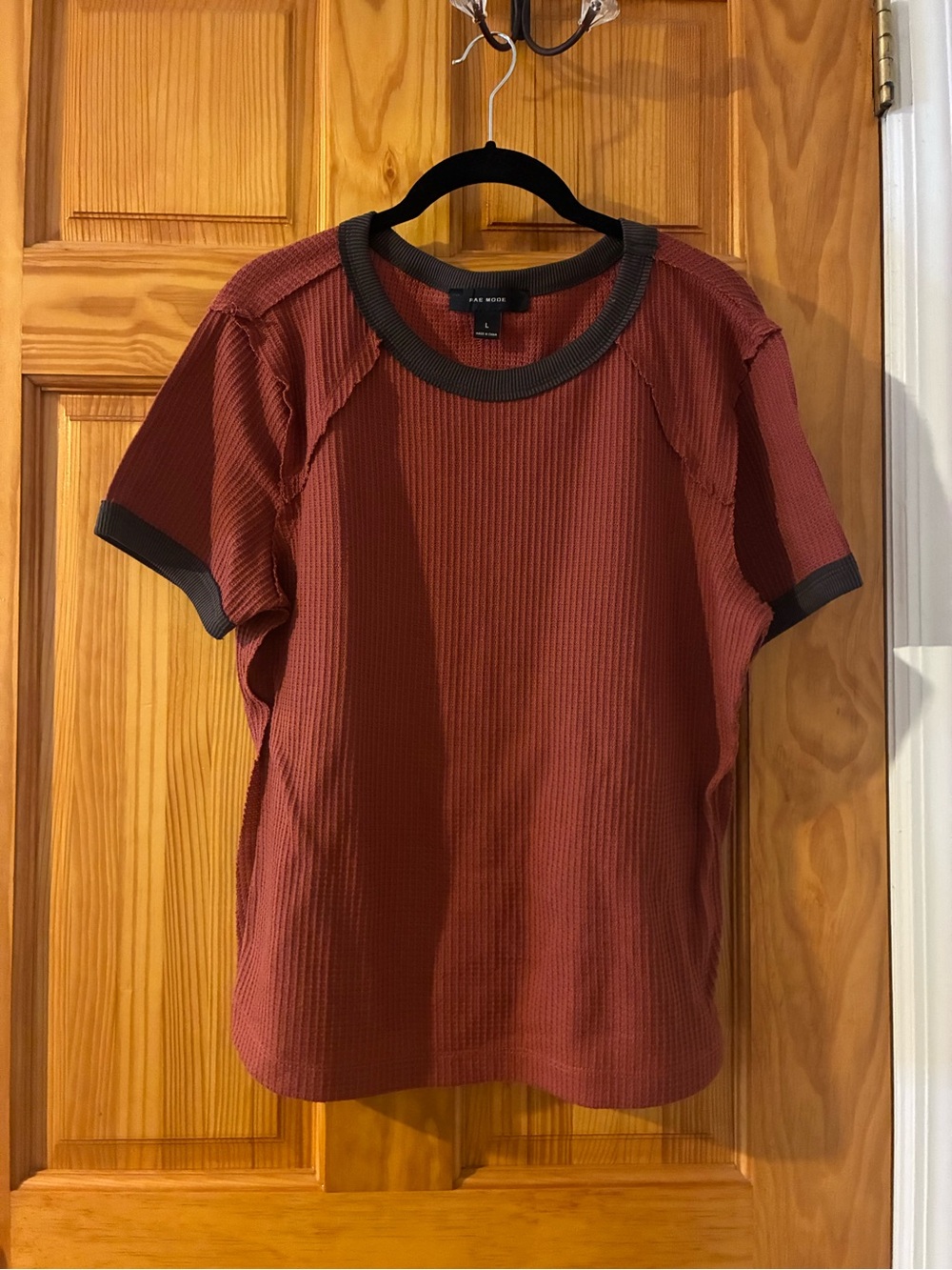 Ribbed Short Sleeve Tee in Rust with Dark Trim - Rae Mode L
